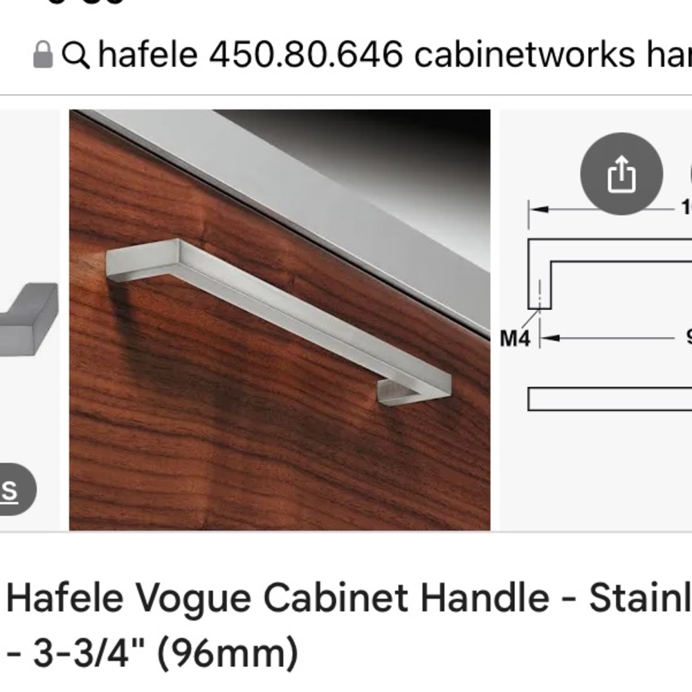 Hafele Vogue Cabinet stainless steel cabinet handle 96mm M4 NWT